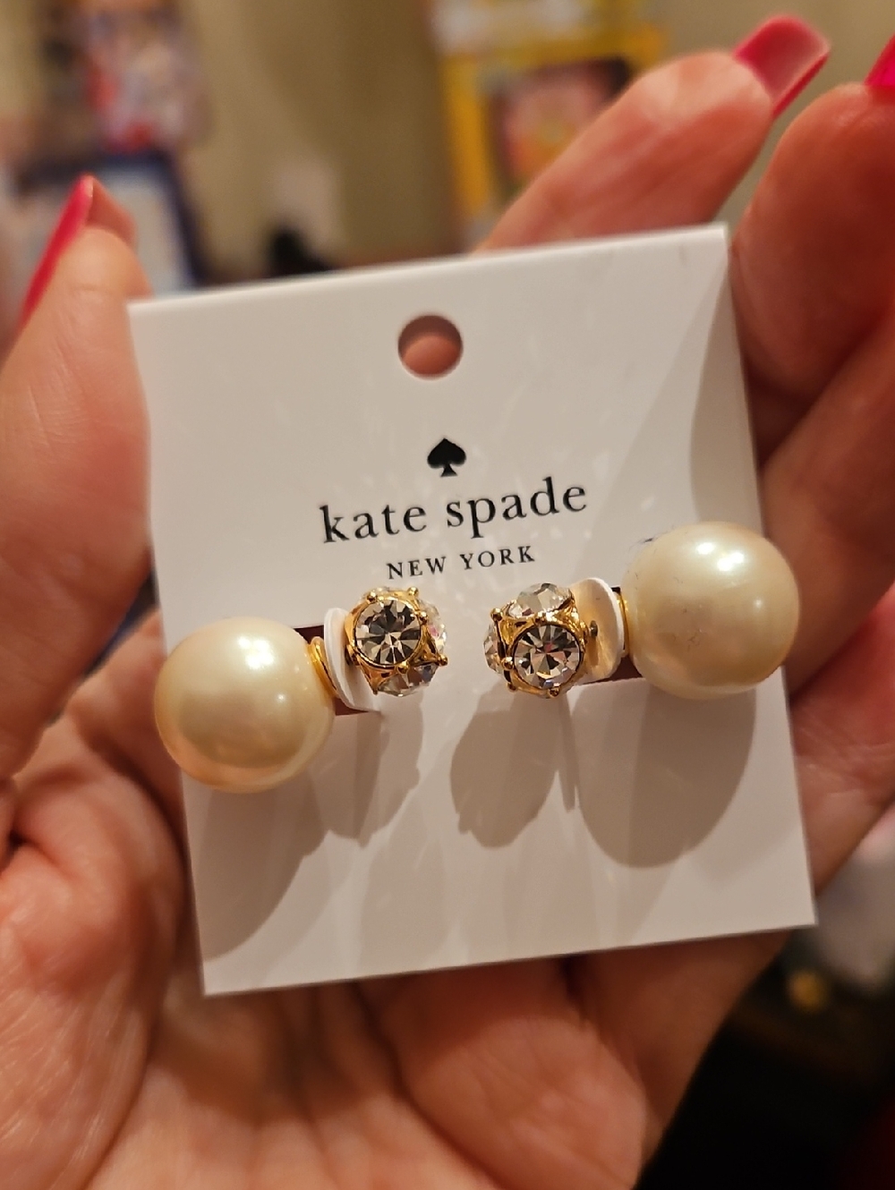 kate spade pearl and crystal double-sided stud earrings in ivory and gold